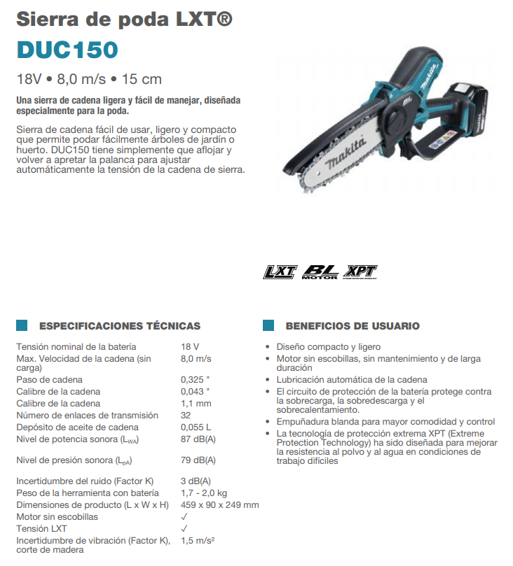 Serra de poda Makita LXT DUC150
