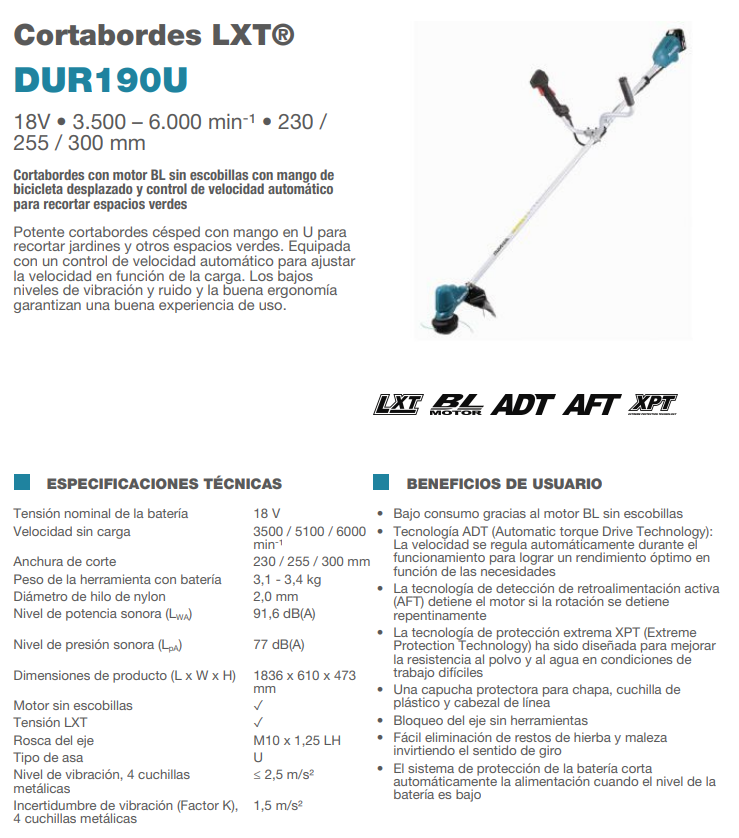 Aparador de grama MAKITA LXT DUR190U