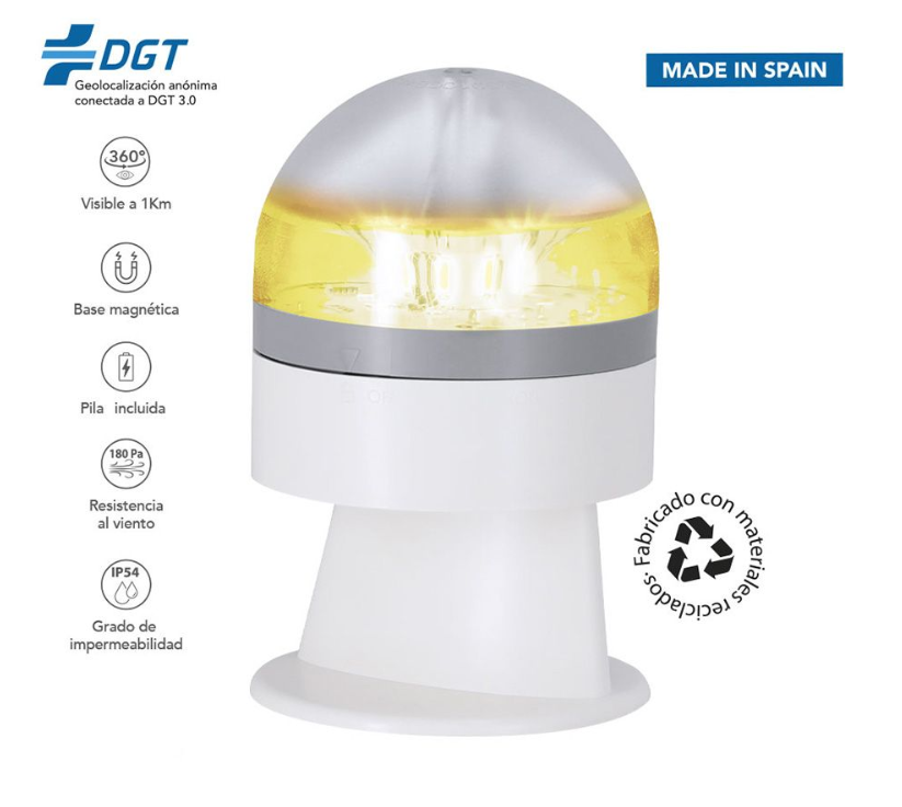 Baliza V16 de emergencia homologada y conectada DGT 3.0 (blanca)