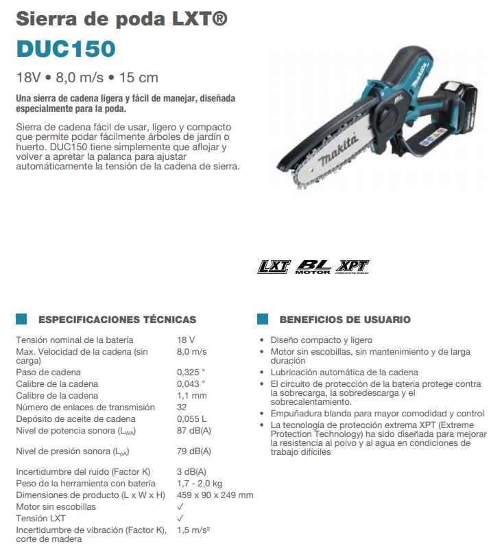 Sierra de poda MAKITA LXT DUC150