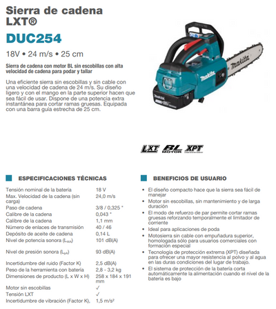 Motosserra Makita LXT DUC254 