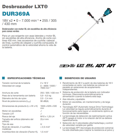 Cortador de grama Makita LXT DUR369A 