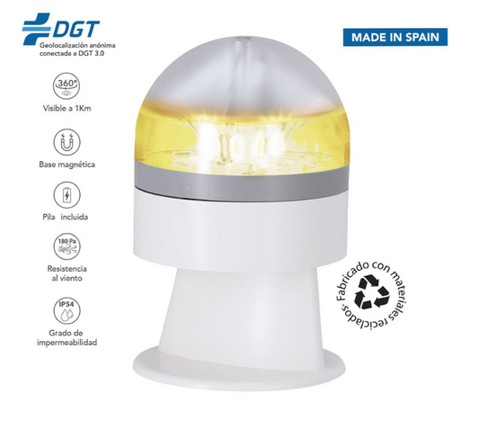 Baliza V16 de emergencia homologada y conectada DGT 3.0 (blanca)