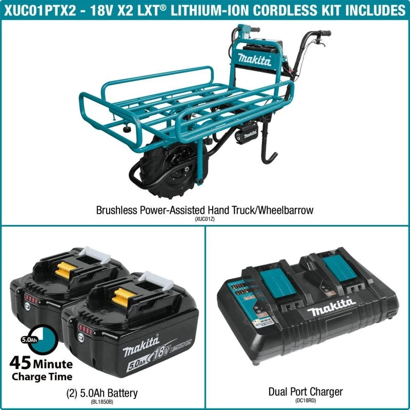 Carretilla Makita con plataforma + 2 baterías + cargador