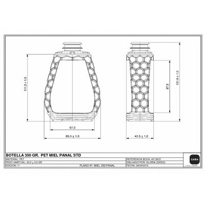 Detalle del envase PET antigoteo para miel de 350 g