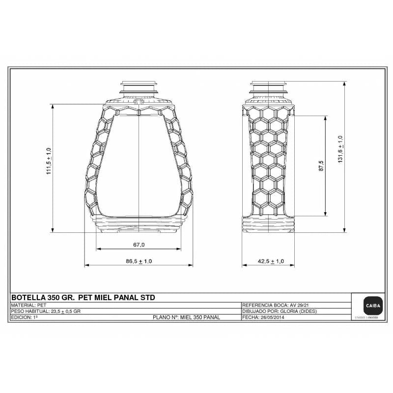 Detalle del envase PET antigoteo para miel de 350 g