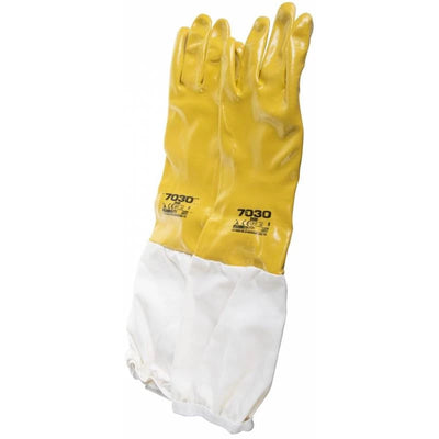 Yellow coated nitrile gloves